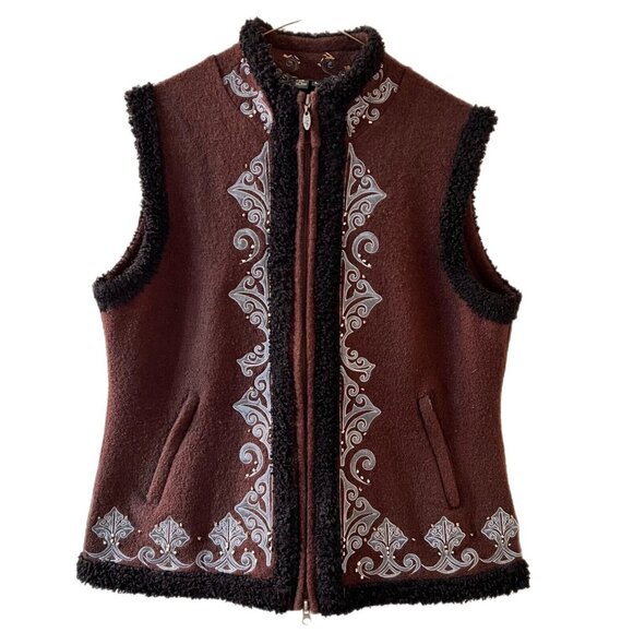 CoVelo Sweaters - CoVelo Clothing Ethereal Fairy Grunge Embroidered Brown Boiled Wool Vest Small